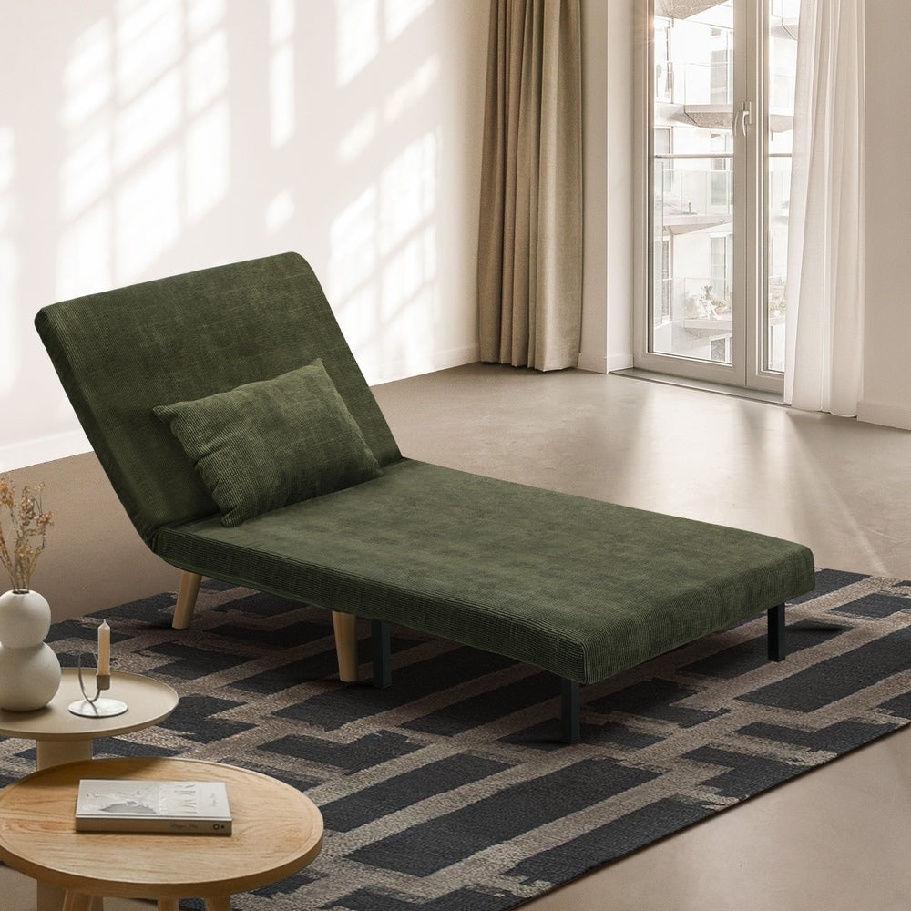 Lounge Sofa Bed Polyester Single Seat Green