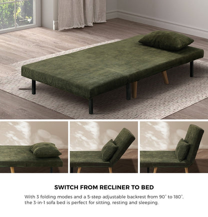 Lounge Sofa Bed Polyester Single Seat Green