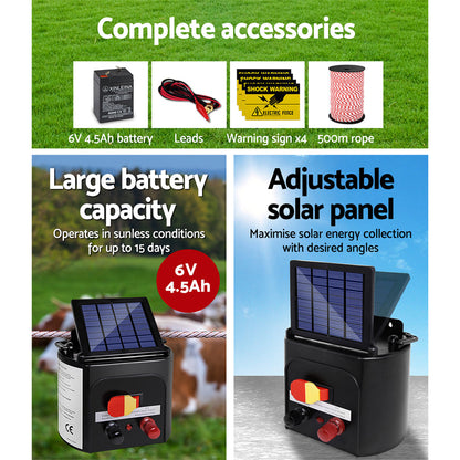Fence Energiser 5Km Solar Powered Electric 500M Poly Rope