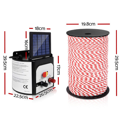 Fence Energiser 8Km Solar Powered Electric 500M Poly Rope