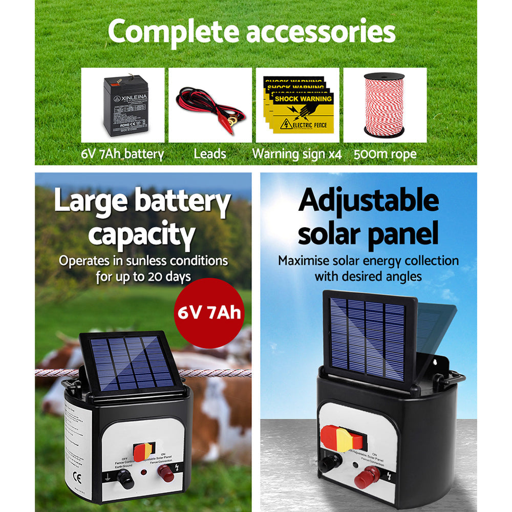 Fence Energiser 8Km Solar Powered Electric 500M Poly Rope