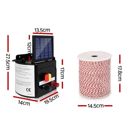 Fence Energiser 5Km Solar Powered Electric 500M Poly Wire Insulator