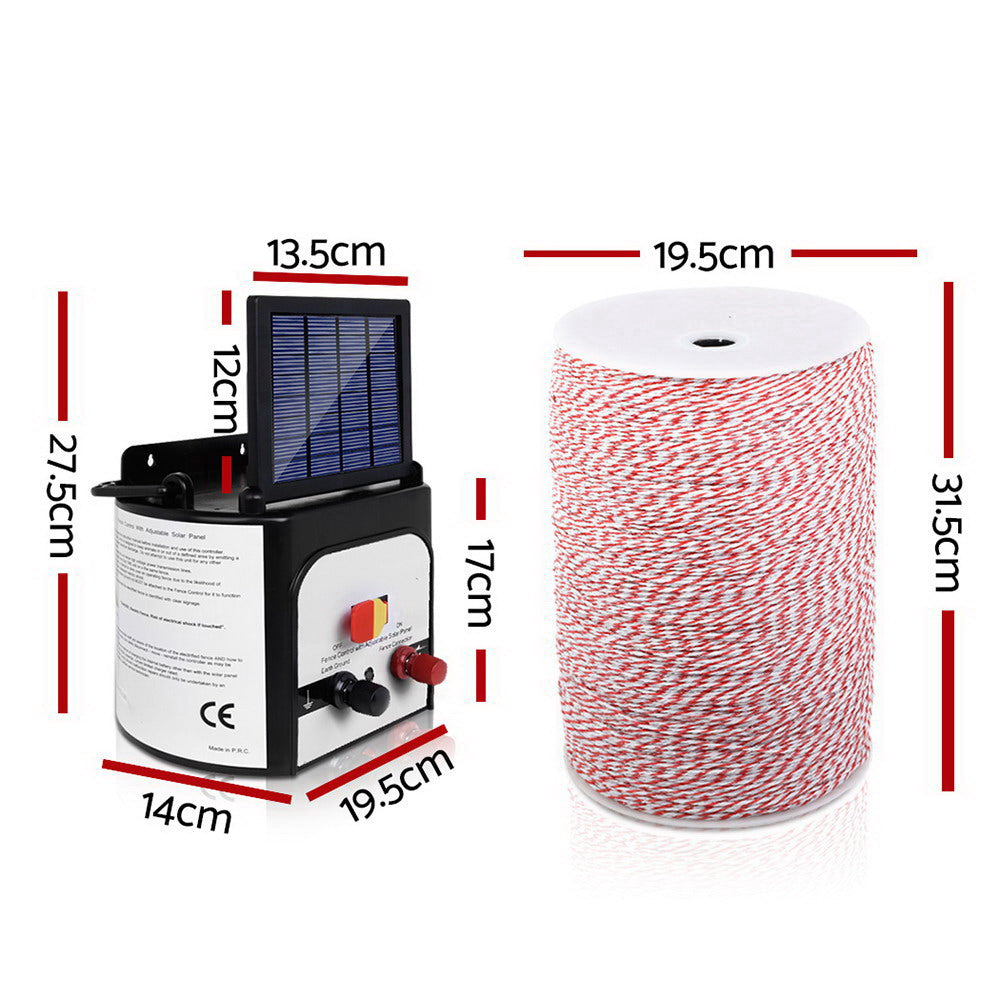Fence Energiser 8Km Solar Powered Electric 2Km Poly Wire