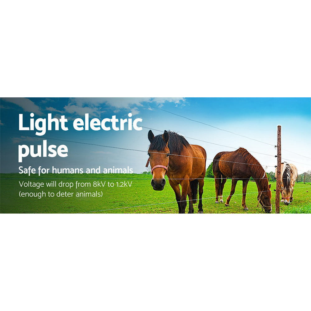 Fence Energiser 8Km Solar Powered Electric 2Km Poly Wire