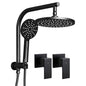 Black Handheld Round High Pressure Rain Shower Head Set With Twins Tap