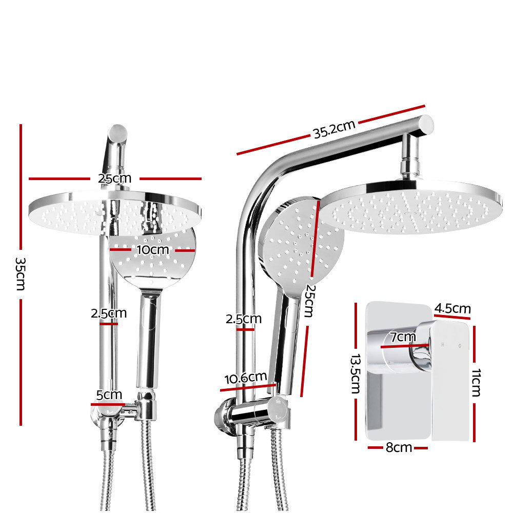Chrome Handheld Round High Pressure Rain Shower Head Set With Mixer Tap