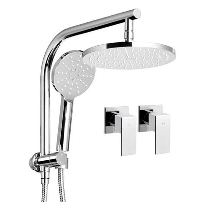 Chrome Handheld Round High Pressure Rain Shower Head Set With Twins Tap