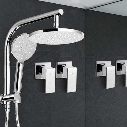 Chrome Handheld Round High Pressure Rain Shower Head Set With Twins Tap