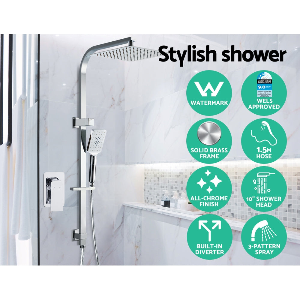 10'' Rain Shower Head Set Handheld Square High Pressure Mixer Tap Chrome
