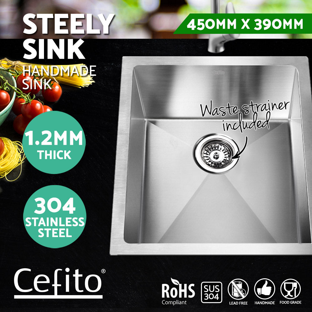 Kitchen Sink 45X39Cm Stainless Steel Basin Single Bowl Laundry Silver