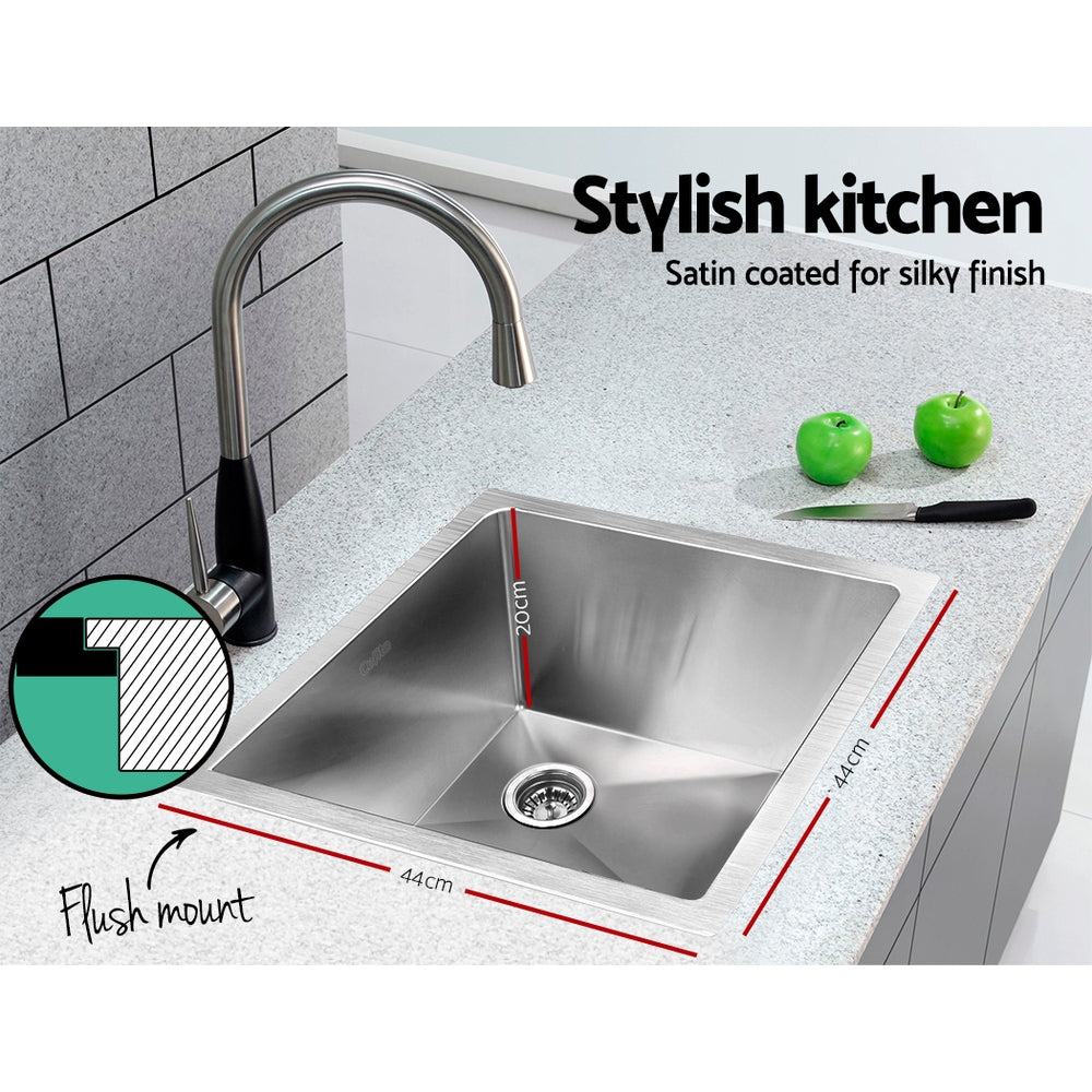 Kitchen Sink 44X44Cm Stainless Steel Basin Single Bowl Laundry Silver