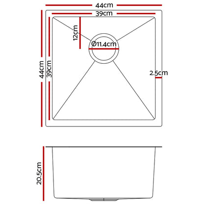 Kitchen Sink 44X44Cm Stainless Steel Basin Single Bowl Laundry Black