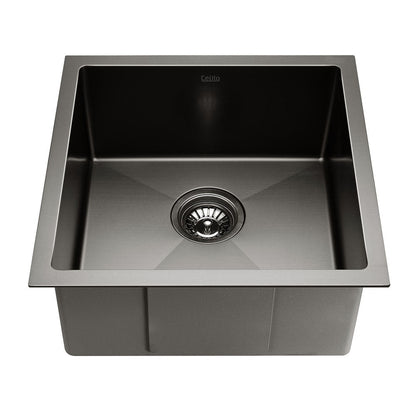 Kitchen Sink 44X44Cm Stainless Steel Basin Single Bowl Laundry Black