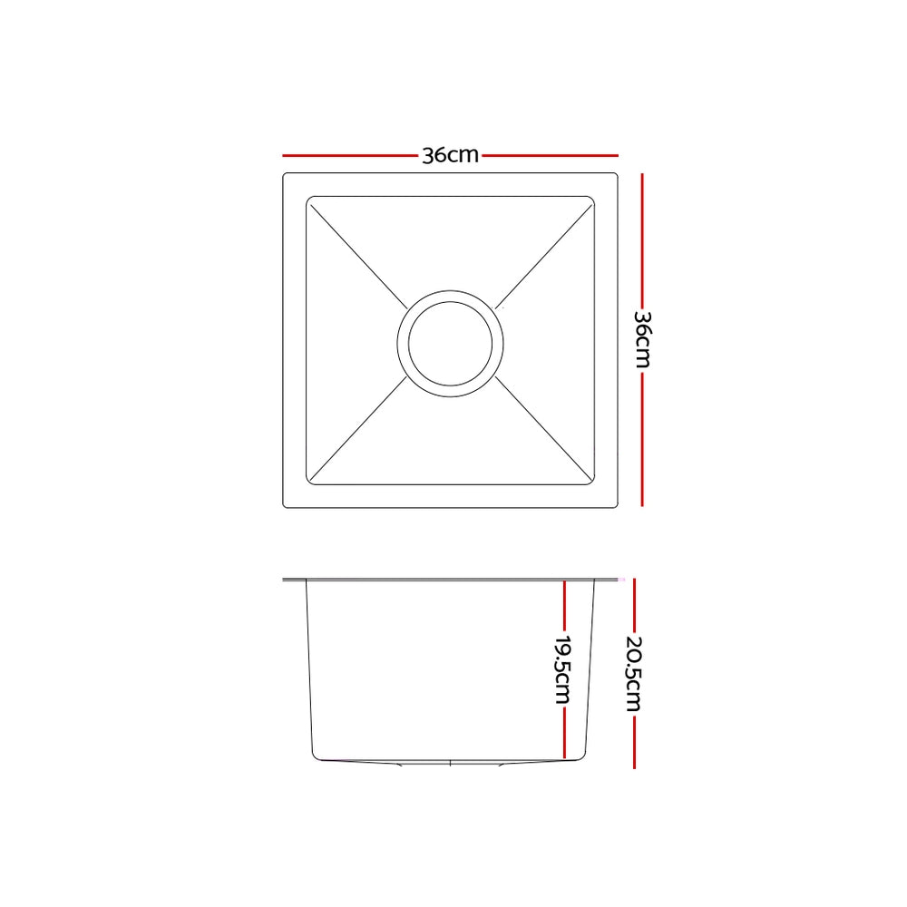 Kitchen Sink 36X36Cm Stainless Steel Nano Basin Single Bowl Silver