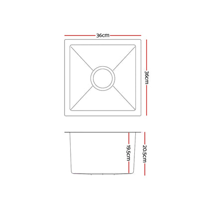 Kitchen Sink 36X36Cm Stainless Steel Nano Basin Single Bowl Silver