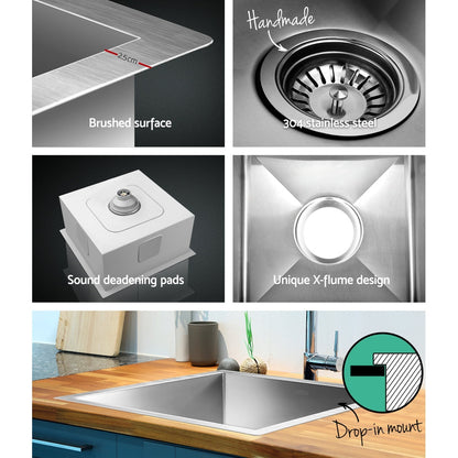 Kitchen Sink 36X36Cm Stainless Steel Nano Basin Single Bowl Silver