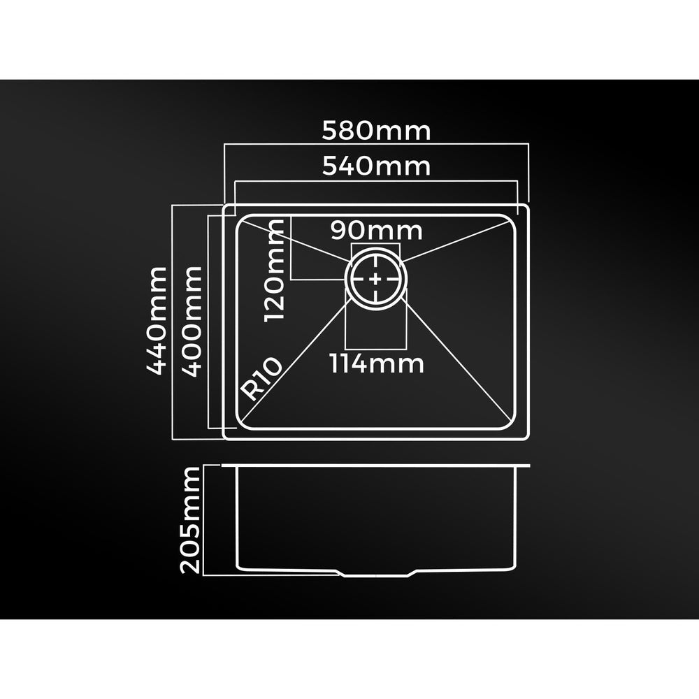 44X38CM Stainless Steel Sink Single Bowl with Waste Black