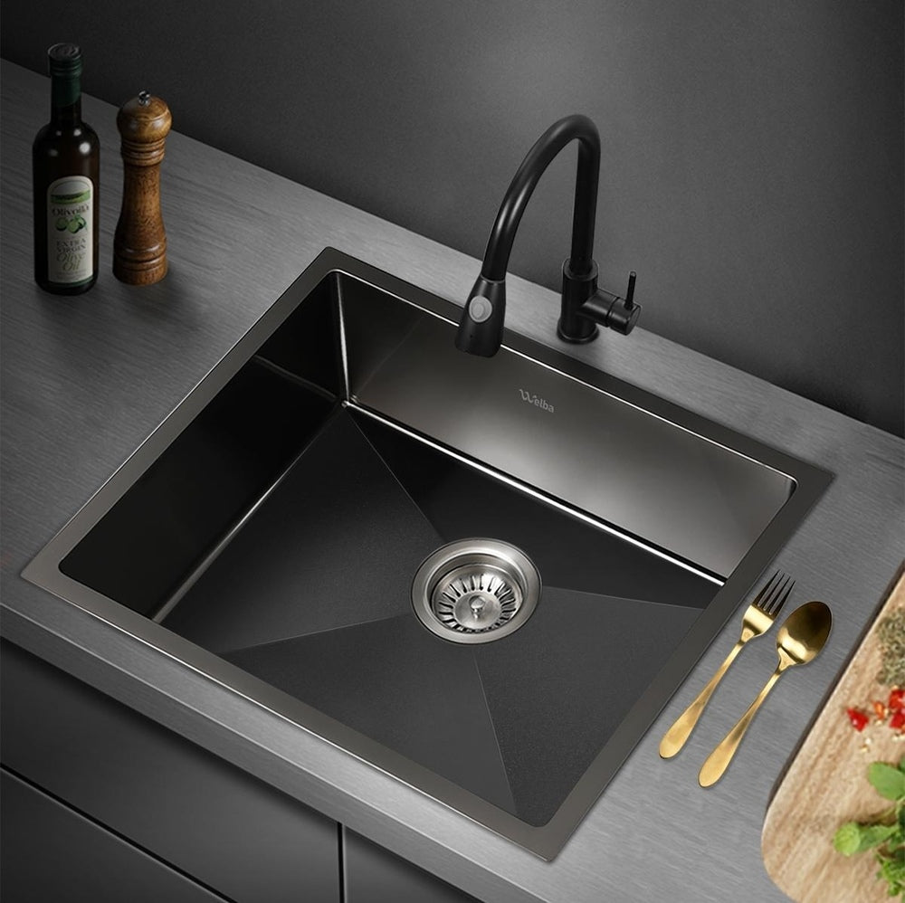 44X38CM Stainless Steel Sink Single Bowl with Waste Black