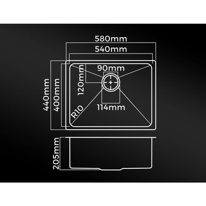 44X38CM Stainless Steel Sink Single Bowl with Waste Black