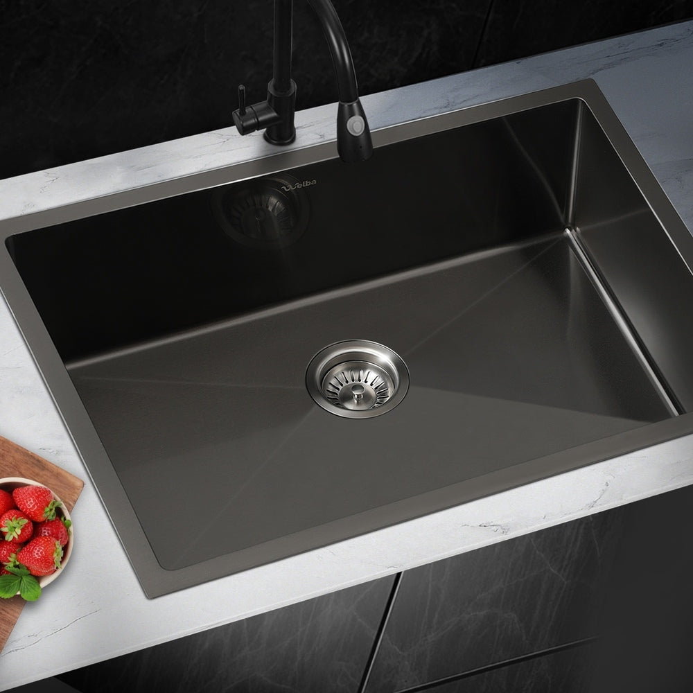 44X38CM Stainless Steel Sink Single Bowl with Waste Black