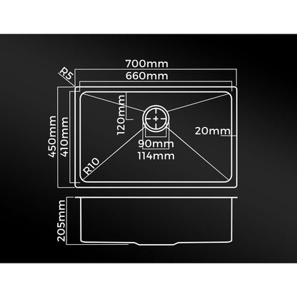 44X38CM Stainless Steel Sink Single Bowl with Waste Black