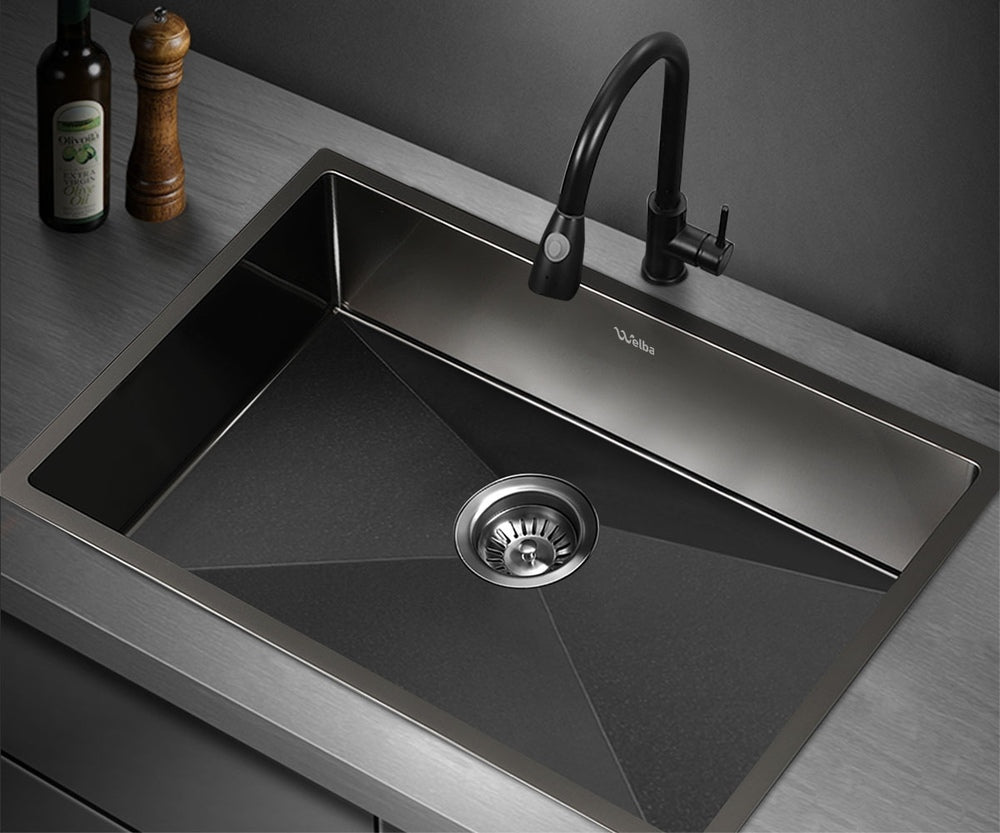 44X38CM Stainless Steel Sink Single Bowl with Waste Black