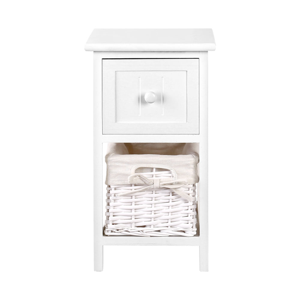 Bedside Table 1 Drawer With Basket Rustic White X2