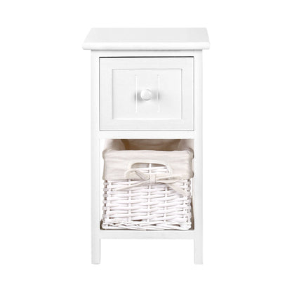 Bedside Table 1 Drawer With Basket Rustic White X2