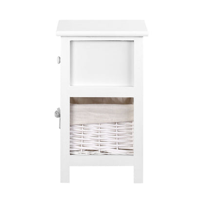 Bedside Table 1 Drawer With Basket Rustic White X2