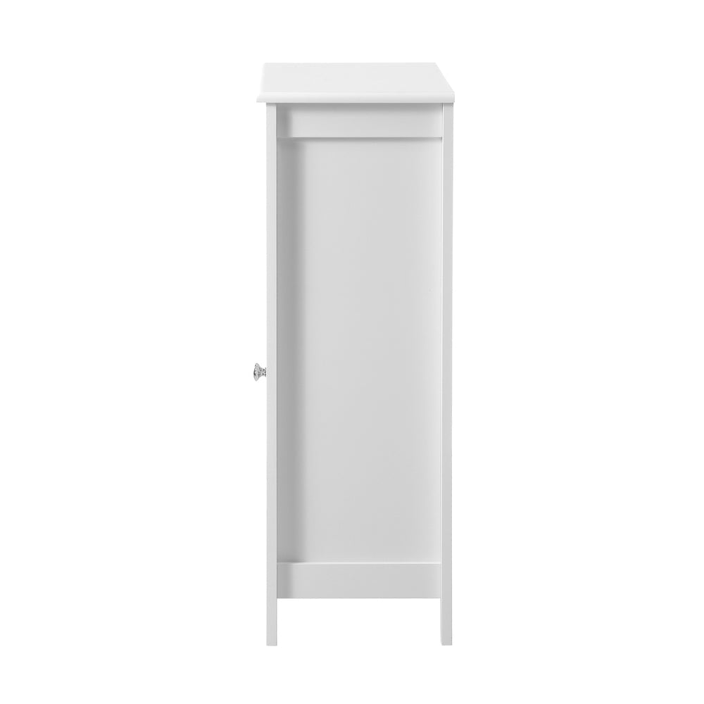 Bathroom Cabinet Floor Cupboard Laundry Storage Two Rattan Door White