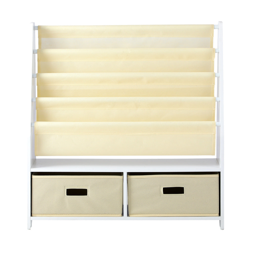 4 Tier Kids Bookshelf Bookcase with 2 Drawers Children Toy Storage Cabinet