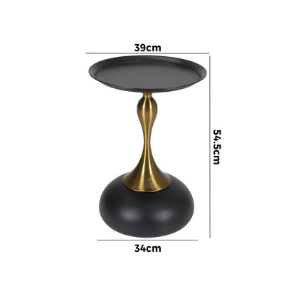 Coffee Side Table Round Metal Black/White
