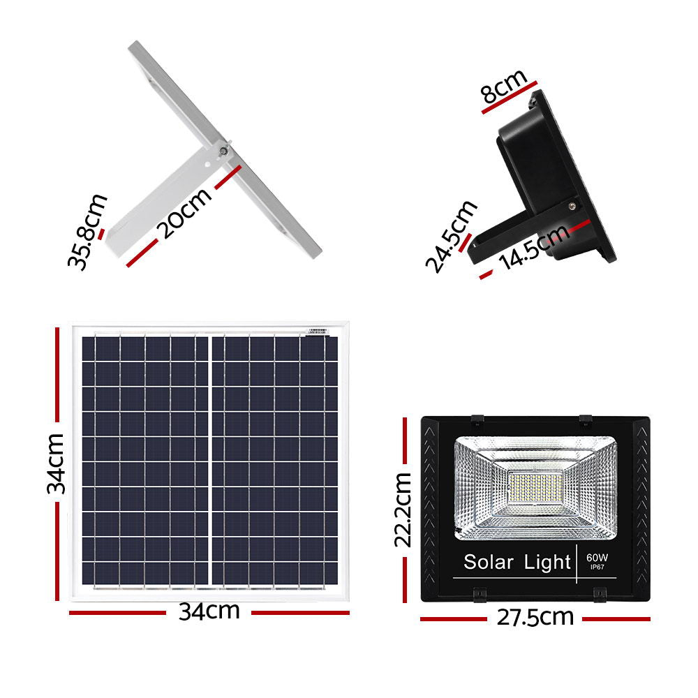 Solar Street Light 60W Flood Motion Sensor Remote Outdoor Lamp