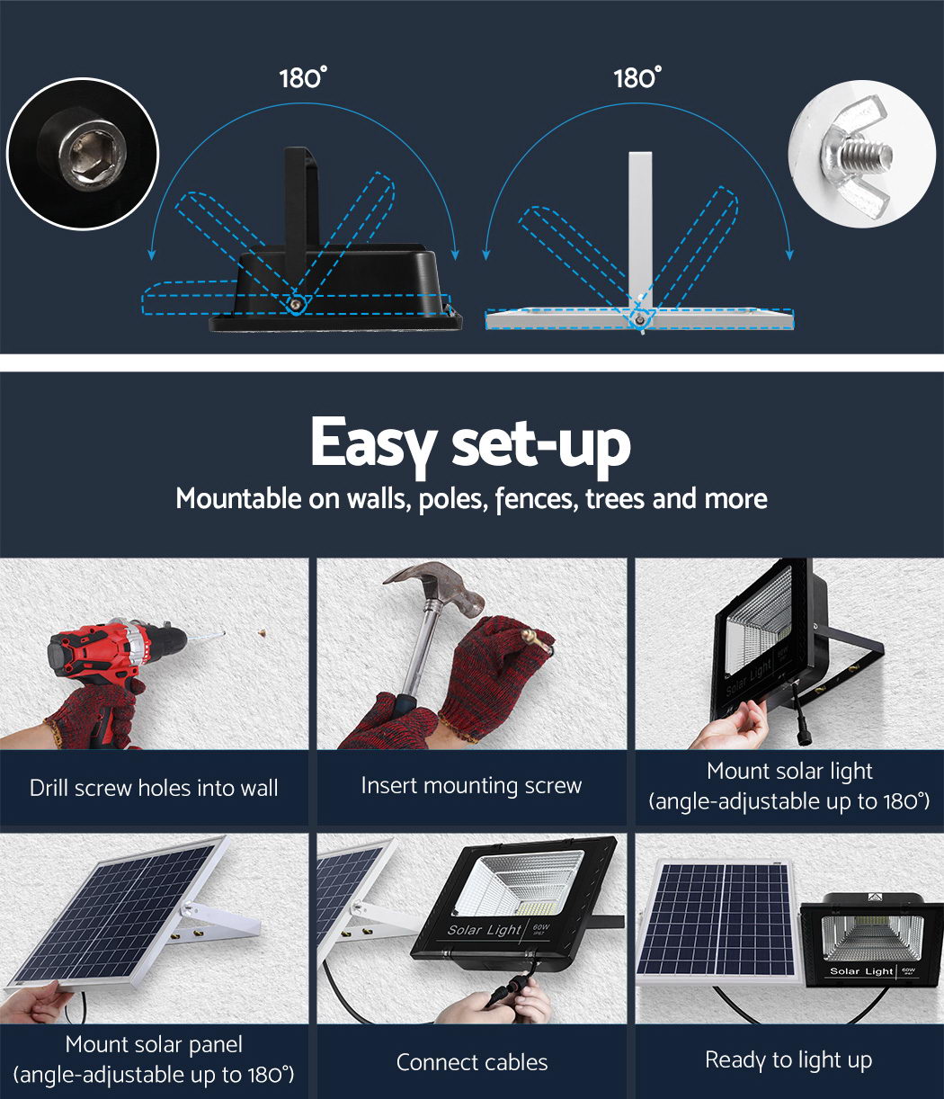 Solar Street Light 60W Flood Motion Sensor Remote Outdoor Lamp