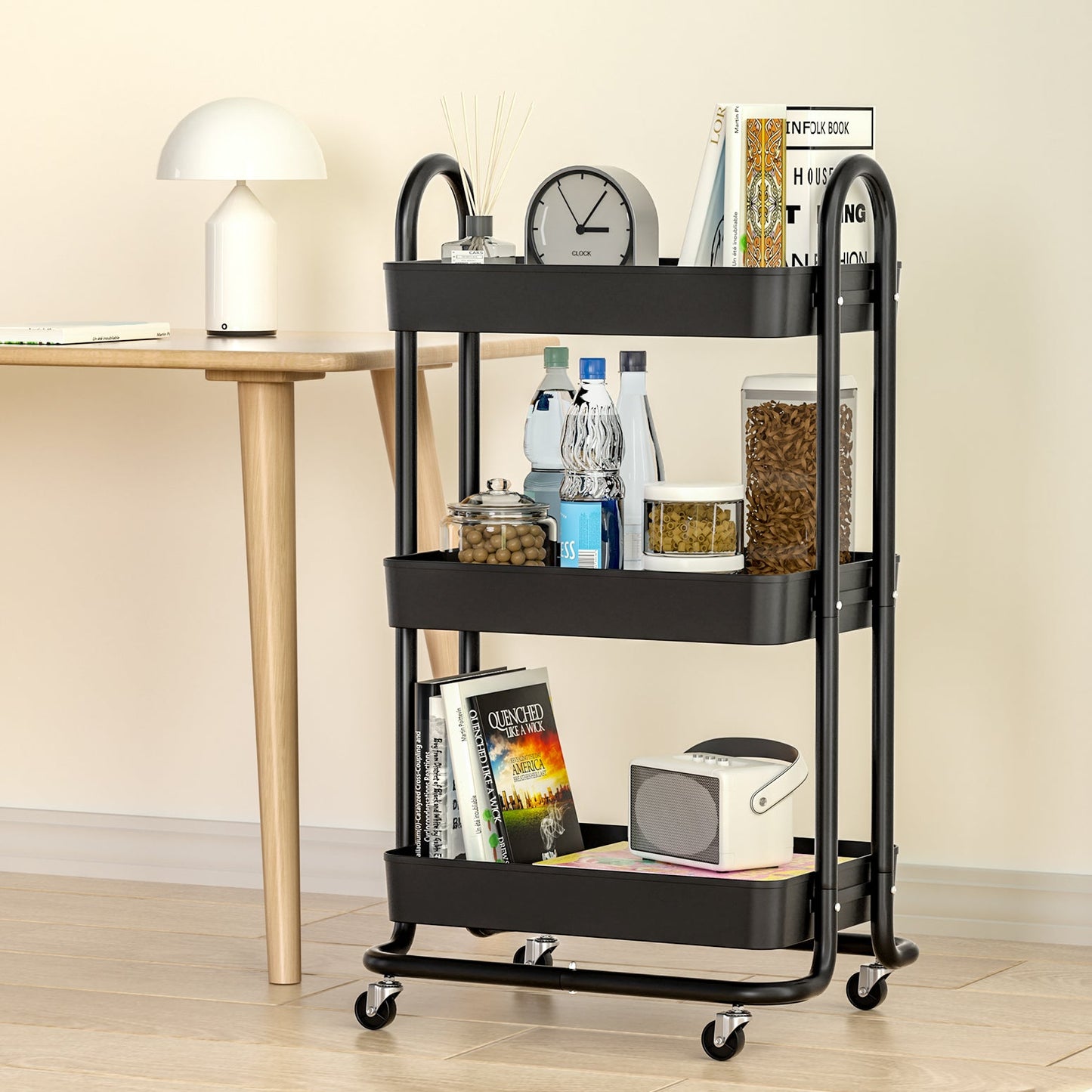 Storage Trolley Kitchen Cart 3 Tiers Rack White/Black