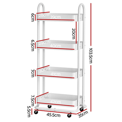 Storage Trolley Kitchen Cart 4 Tiers Black