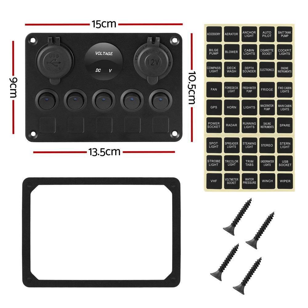  12V Switch Panel For Car Boat Marine USB ON-OFF LED Rocker Toggle