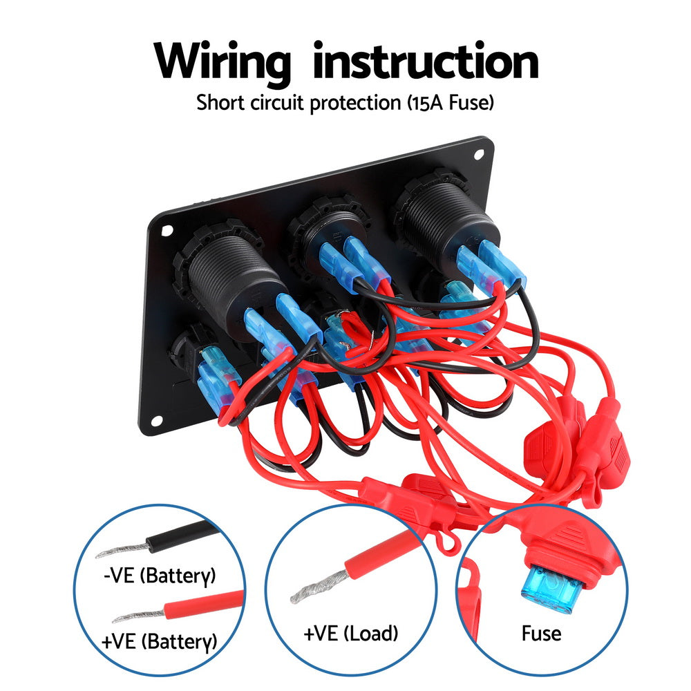  12V Switch Panel For Car Boat Marine USB ON-OFF LED Rocker Toggle