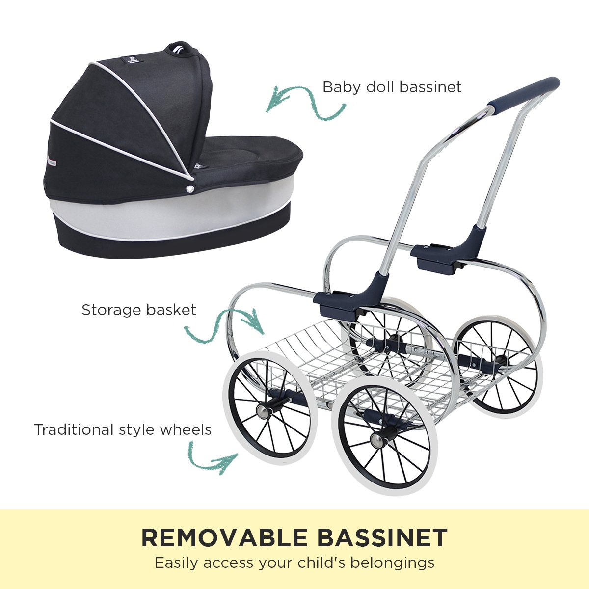 Baby Princess Doll Stroller - Raven Black