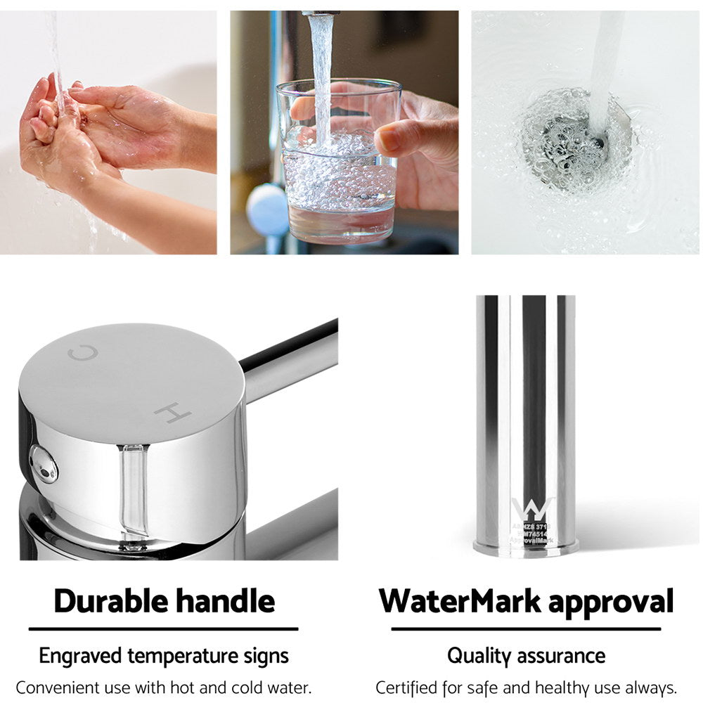 Bathroom Basin Mixer Tap Round Tall Faucet Vanity Laundry Chrome
