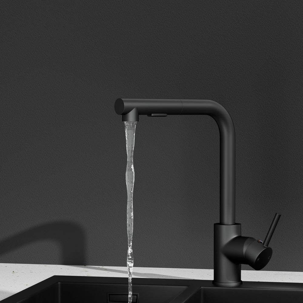 Modern Black Kitchen Mixer Tap - Pull-Out Swivel