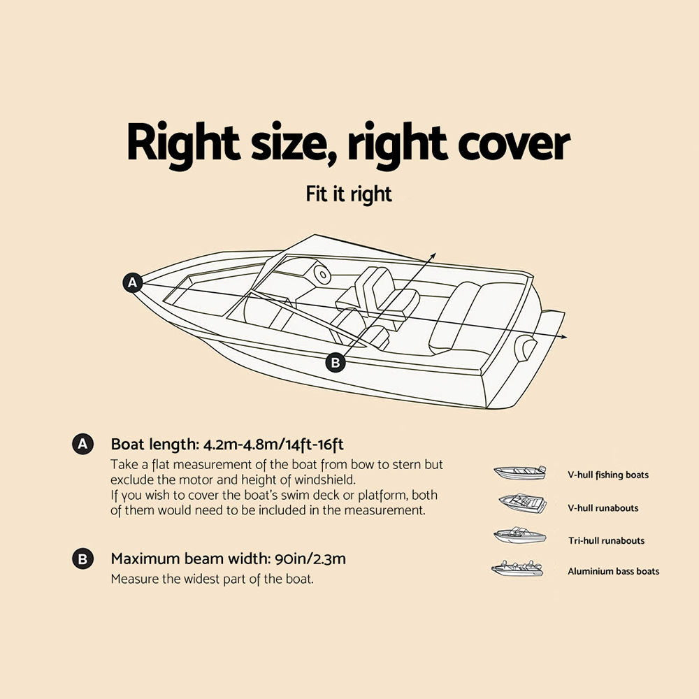 14- 16Ft Boat Cover Trailerable Marine Grade 600D