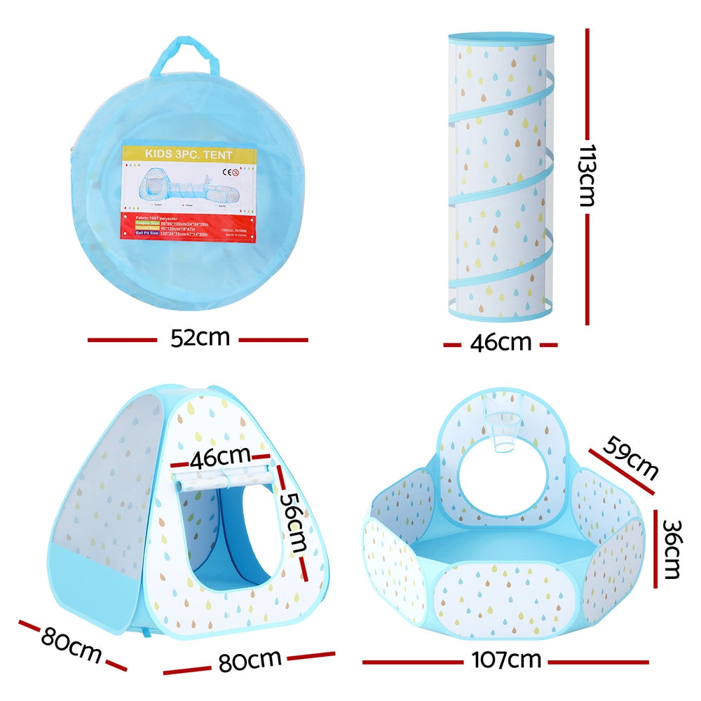Kids Play Tent Pop Up Playhouse Ball Pit Tunnel Basketball Hoop Blue