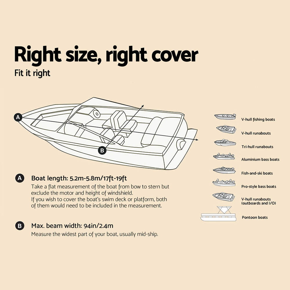 17-19Ft Boat Cover Trailerable Jumbo 600D Marine Heavy Duty