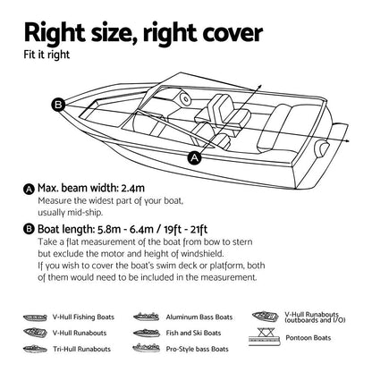 Boat Cover 19-21Ft Trailerable Jumbo Marine Grade Heavy Duty Black