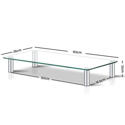 Height Adjustable Monitor Stand Riser with Glass Display Shelf