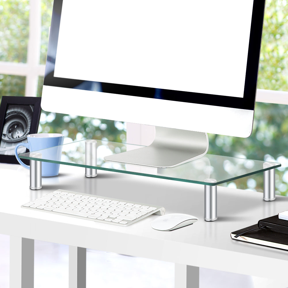 Height Adjustable Monitor Stand Riser with Glass Display Shelf