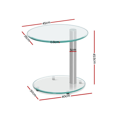 Coffee Table Oval Tempered Glass Side End Beside Tables Cafe 45cm