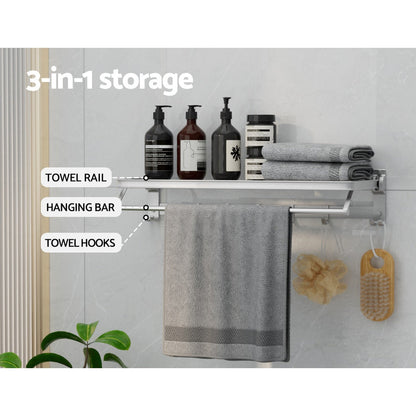 Towel Rail Rack Holder 4 Bars Wall Mounted Aluminium Foldable