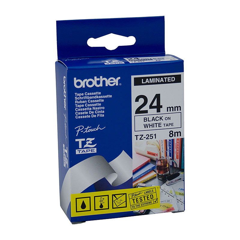 Tze251 Labelling Tape 24Mm Black On White Tze Tape